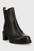 Шкіряні черевики Tommy Hilfiger Outdoor Chelsea Mid Heel Boot жіночі колір чорний каблук блок Шкіряні черевики Tommy Hilfiger Outdoor Chelsea Mid Heel Boot жіночі колір чорний каблук блок
