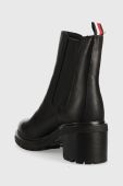 Шкіряні черевики Tommy Hilfiger Outdoor Chelsea Mid Heel Boot жіночі колір чорний каблук блок Шкіряні черевики Tommy Hilfiger Outdoor Chelsea Mid Heel Boot жіночі колір чорний каблук блок