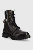 Шкіряні черевики Tommy Hilfiger Buckle Lace Up Boot жіночі колір чорний на плоскому ходу