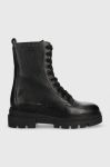 Шкіряні черевики Tommy Hilfiger Monochromatic Lace Up Boot жіночі колір чорний на плоскому ходу Шкіряні черевики Tommy Hilfiger Monochromatic Lace Up Boot жіночі колір чорний на плоскому ходу