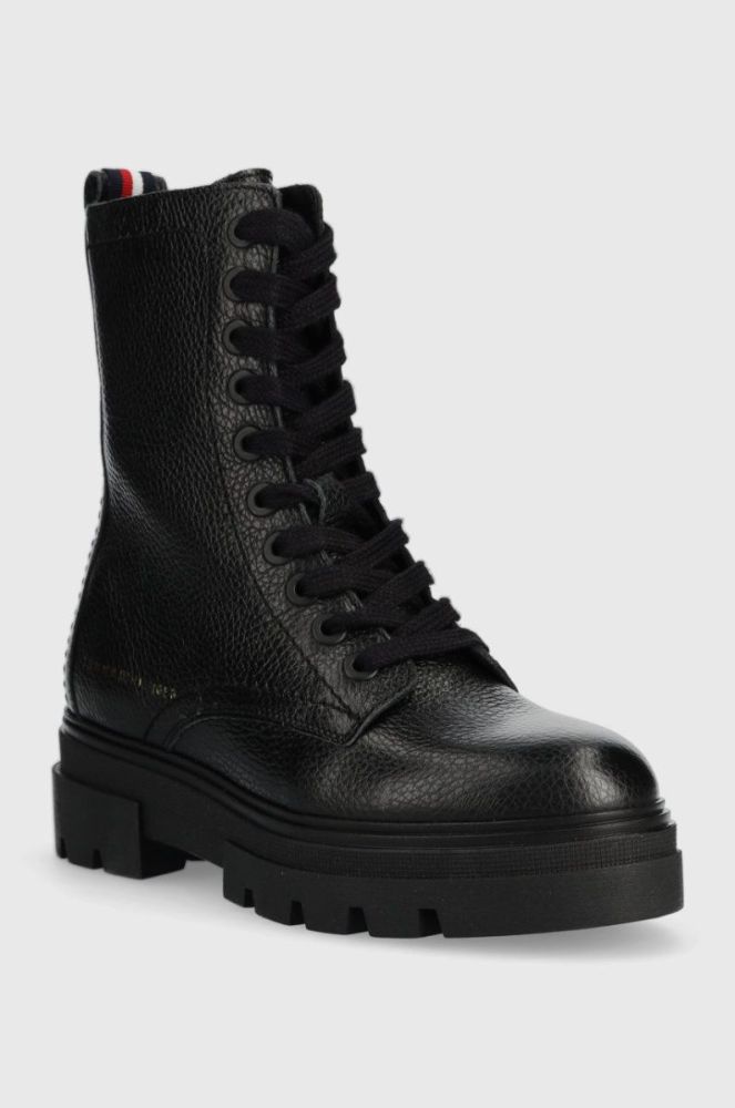 Шкіряні черевики Tommy Hilfiger Monochromatic Lace Up Boot жіночі колір чорний на плоскому ходу фото 2