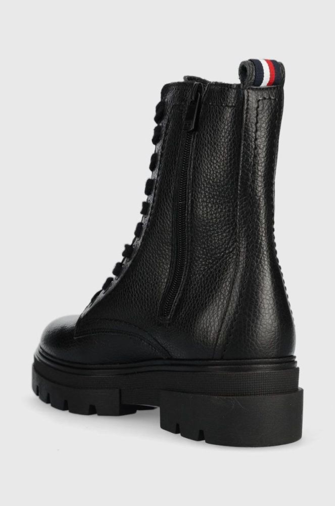 Шкіряні черевики Tommy Hilfiger Monochromatic Lace Up Boot жіночі колір чорний на плоскому ходу фото 3