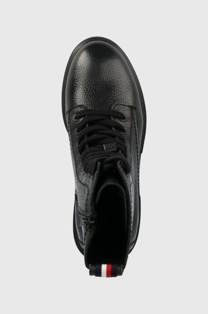 Шкіряні черевики Tommy Hilfiger Monochromatic Lace Up Boot жіночі колір чорний на плоскому ходу фото 4