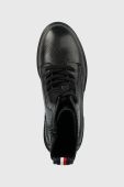 Шкіряні черевики Tommy Hilfiger Monochromatic Lace Up Boot жіночі колір чорний на плоскому ходу