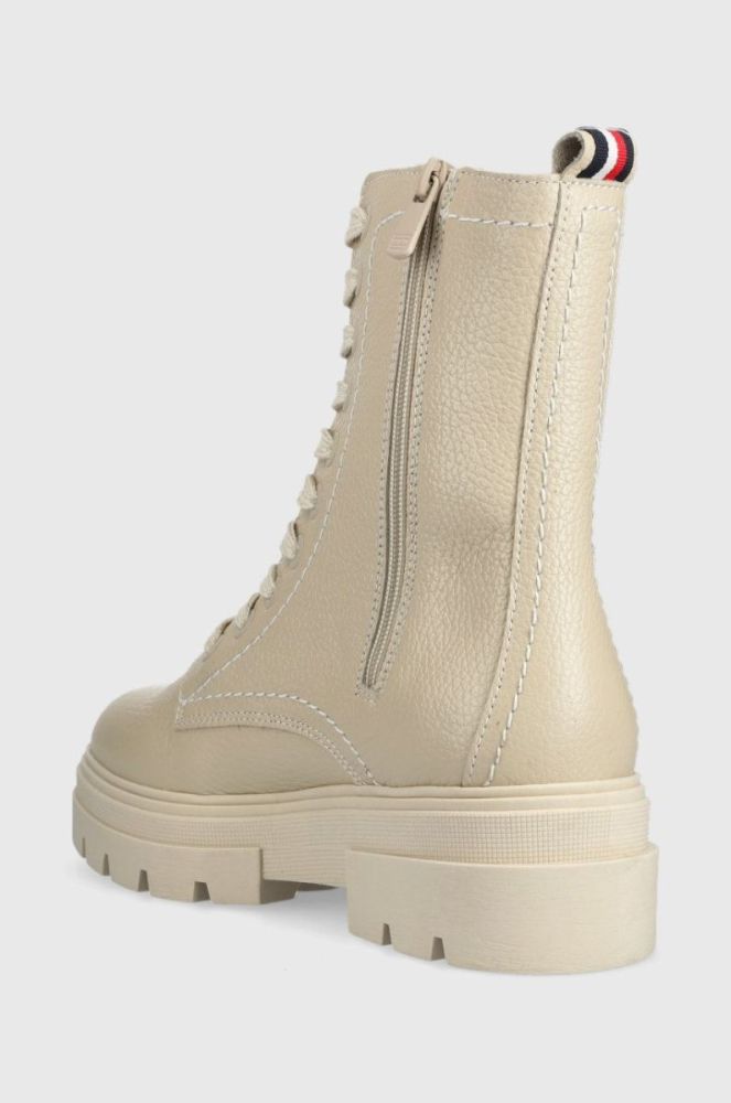 Шкіряні черевики Tommy Hilfiger Monochromatic Lace Up Boot жіночі колір бежевий на плоскому ходу фото 3