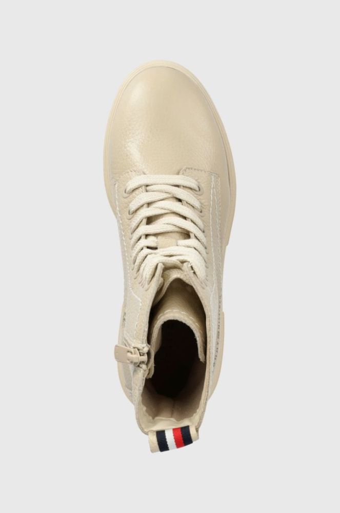 Шкіряні черевики Tommy Hilfiger Monochromatic Lace Up Boot жіночі колір бежевий на плоскому ходу фото 4