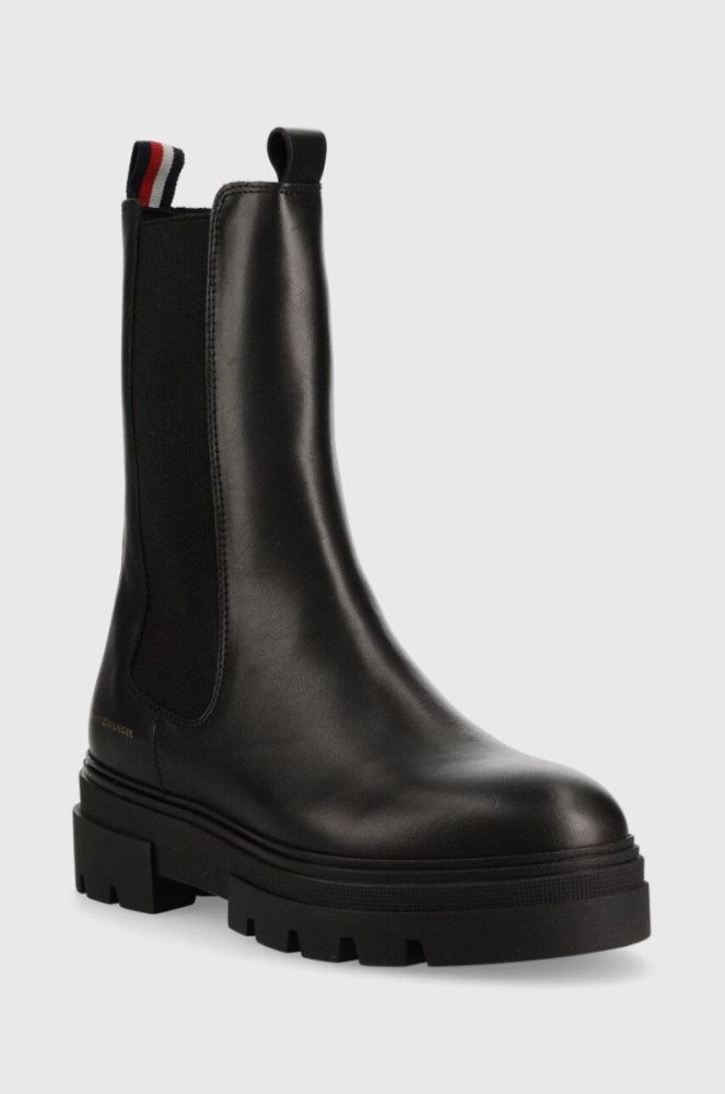 Шкіряні черевики Tommy Hilfiger Monochromatic Chelsea Boot жіночі колір чорний на плоскому ходу фото 2