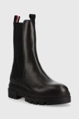 Шкіряні черевики Tommy Hilfiger Monochromatic Chelsea Boot жіночі колір чорний на плоскому ходу Шкіряні черевики Tommy Hilfiger Monochromatic Chelsea Boot жіночі колір чорний на плоскому ходу