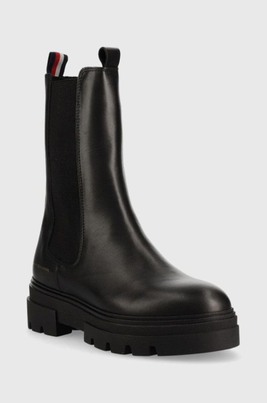Шкіряні черевики Tommy Hilfiger Monochromatic Chelsea Boot жіночі колір чорний на плоскому ходу фото 2