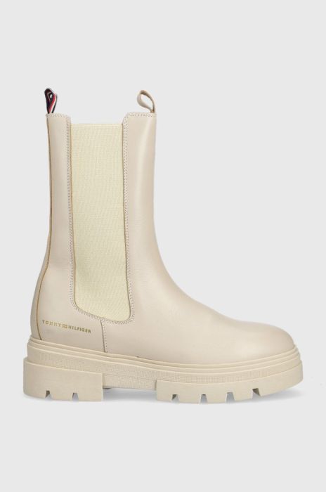 Шкіряні черевики Tommy Hilfiger Monochromatic Chelsea Boot жіночі колір бежевий на платформі Шкіряні черевики Tommy Hilfiger Monochromatic Chelsea Boot жіночі колір бежевий на платформі