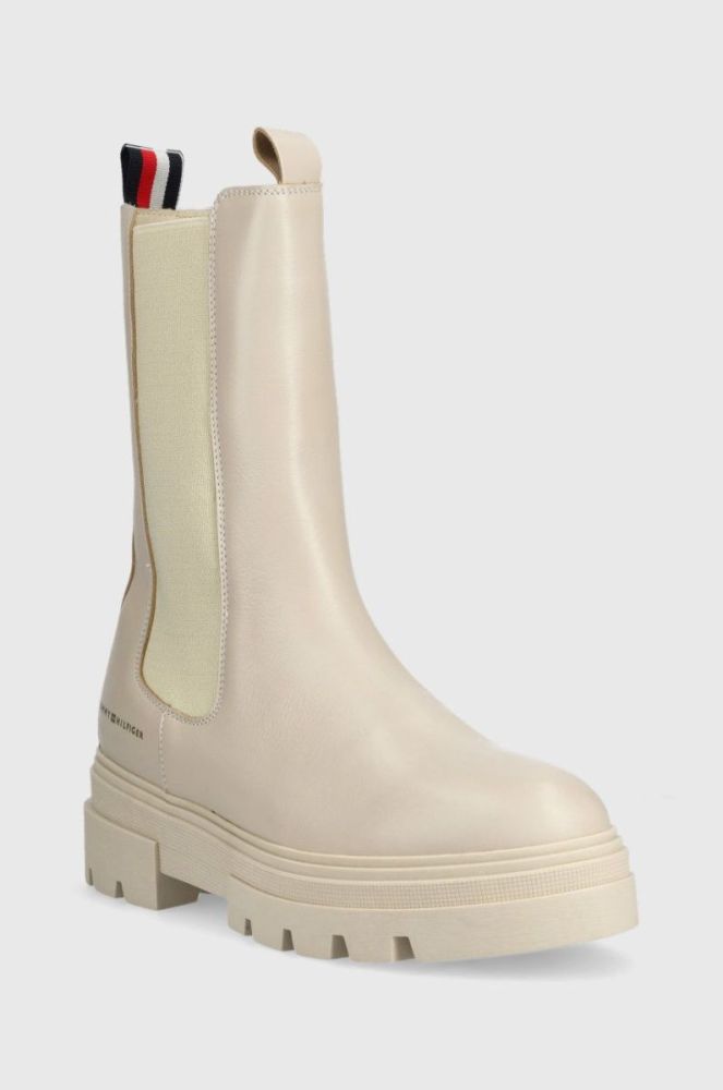 Шкіряні черевики Tommy Hilfiger Monochromatic Chelsea Boot жіночі колір бежевий на платформі фото 2