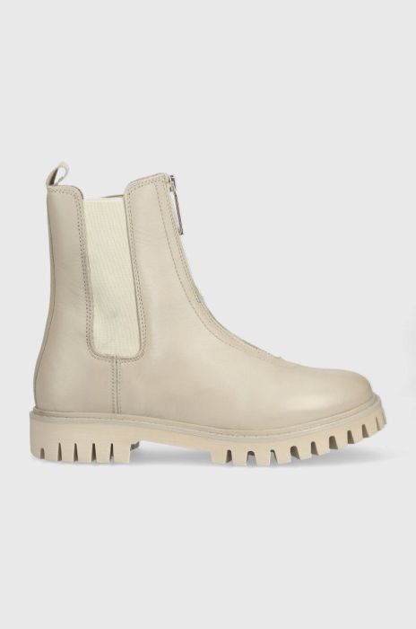 Черевики Tommy Hilfiger Zip Boot жіночі колір бежевий на плоскому ходу Черевики Tommy Hilfiger Zip Boot жіночі колір бежевий на плоскому ходу