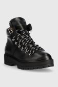 Черевики Tommy Hilfiger Leather Outdoor Flat Boot жіночі колір чорний на платформі злегка утеплена