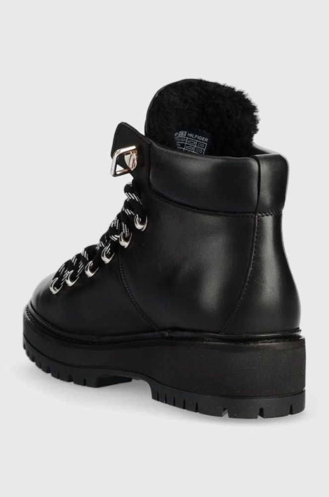 Черевики Tommy Hilfiger Leather Outdoor Flat Boot жіночі колір чорний на платформі злегка утеплена фото 3