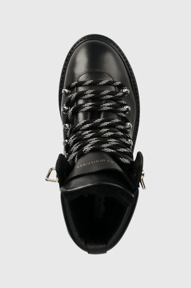 Черевики Tommy Hilfiger Leather Outdoor Flat Boot жіночі колір чорний на платформі злегка утеплена фото 4