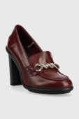 Шкіряні туфлі Tommy Hilfiger Tommy Twist High Heel Loafer колір бордовий каблук блок