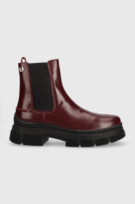 Шкіряні черевики Tommy Hilfiger Preppy Outdoor Low Boot жіночі колір бордовий на платформі Шкіряні черевики Tommy Hilfiger Preppy Outdoor Low Boot жіночі колір бордовий на платформі