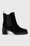 Замшеві черевики Tommy Hilfiger Outdoor Chelsea Mid Heel Boot жіночі колір чорний каблук блок Замшеві черевики Tommy Hilfiger Outdoor Chelsea Mid Heel Boot жіночі колір чорний каблук блок