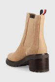 Замшеві черевики Tommy Hilfiger Outdoor Chelsea Mid Heel Boot жіночі колір бежевий каблук блок Замшеві черевики Tommy Hilfiger Outdoor Chelsea Mid Heel Boot жіночі колір бежевий каблук блок