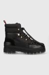 Черевики Tommy Hilfiger Laced Outdoor Boot жіночі колір чорний на платформі злегка утеплена Черевики Tommy Hilfiger Laced Outdoor Boot жіночі колір чорний на платформі злегка утеплена