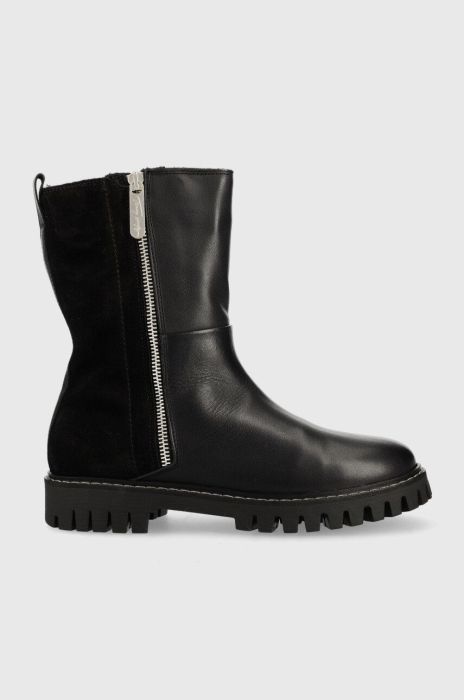 Шкіряні черевики Tommy Hilfiger Warm Lining Boot жіночі колір чорний на плоскому ходу утеплене