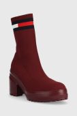Черевики Tommy Jeans Water Resistent Knitted Boot жіночі колір бордовий каблук блок