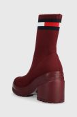 Черевики Tommy Jeans Water Resistent Knitted Boot жіночі колір бордовий каблук блок