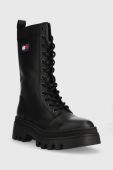 Шкіряні черевики Tommy Jeans Tommy Jeans Fashion Lace Up жіночі колір чорний на платформі Шкіряні черевики Tommy Jeans Tommy Jeans Fashion Lace Up жіночі колір чорний на платформі