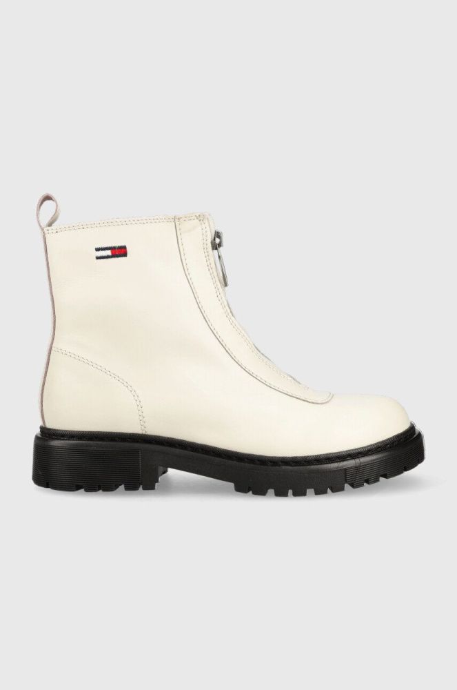 Шкіряні черевики Tommy Jeans Tommy Jeans Zip Boot жіночі колір білий на платформі