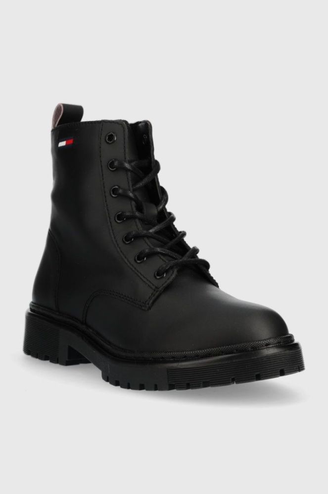 Черевики Tommy Jeans Tommy Jeans Lace Up Flat Boot жіночі колір чорний на плоскому ходу фото 2
