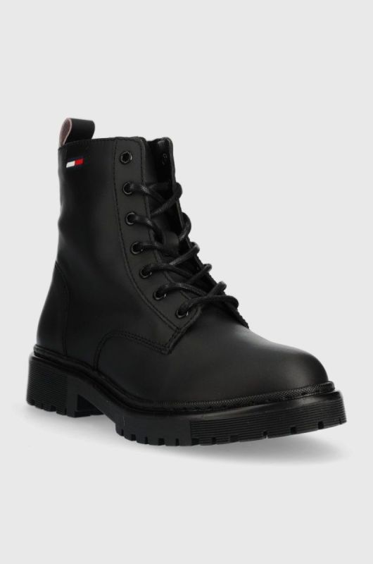 Черевики Tommy Jeans Tommy Jeans Lace Up Flat Boot жіночі колір чорний на плоскому ходу фото 2