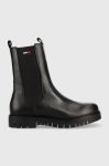 Шкіряні черевики Tommy Jeans Tommy Jeans Long Chelsea Boot жіночі колір чорний на платформі Шкіряні черевики Tommy Jeans Tommy Jeans Long Chelsea Boot жіночі колір чорний на платформі
