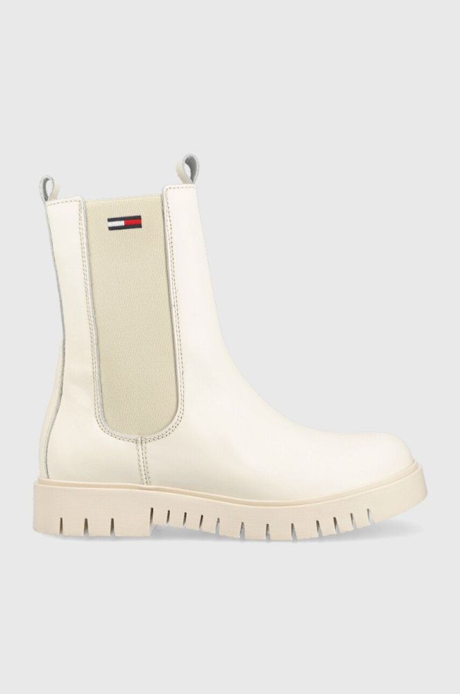 Шкіряні черевики Tommy Jeans Tommy Jeans Long Chelsea Boot жіночі колір бежевий на платформі