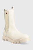 Шкіряні черевики Tommy Jeans Tommy Jeans Long Chelsea Boot жіночі колір бежевий на платформі
