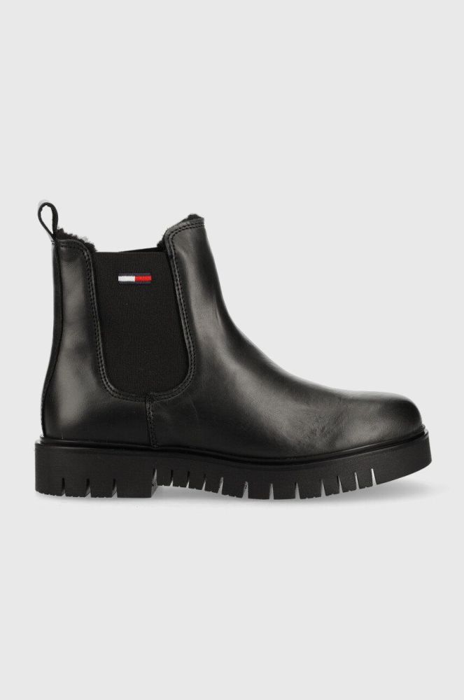 Шкіряні черевики Tommy Jeans Warmlined Chelsea Boot жіночі колір чорний на плоскому ходу утеплене