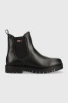Шкіряні черевики Tommy Jeans Warmlined Chelsea Boot жіночі колір чорний на плоскому ходу утеплене Шкіряні черевики Tommy Jeans Warmlined Chelsea Boot жіночі колір чорний на плоскому ходу утеплене