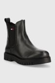 Шкіряні черевики Tommy Jeans Warmlined Chelsea Boot жіночі колір чорний на плоскому ходу утеплене