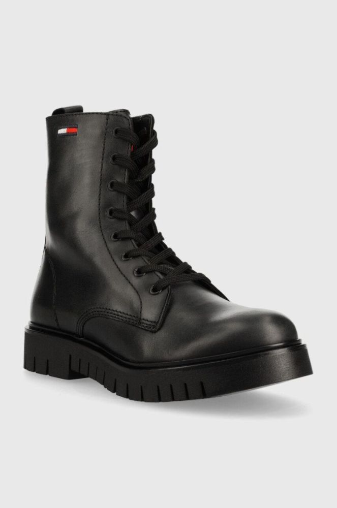 Шкіряні черевики Tommy Jeans Tommy Jeans Lace Up Wmns Boot жіночі колір чорний на плоскому ходу фото 2
