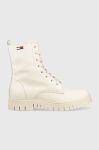 Шкіряні черевики Tommy Jeans Tommy Jeans Lace Up Wmns Boot жіночі колір бежевий на плоскому ходу Шкіряні черевики Tommy Jeans Tommy Jeans Lace Up Wmns Boot жіночі колір бежевий на плоскому ходу