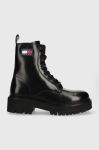 Шкіряні черевики Tommy Jeans Urban Tommy Jeans Lace Up Boot жіночі колір чорний на платформі Шкіряні черевики Tommy Jeans Urban Tommy Jeans Lace Up Boot жіночі колір чорний на платформі