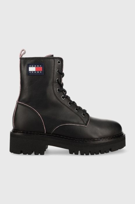 Черевики Tommy Jeans Urban Tommy Jeans Piping Boot жіночі колір чорний на платформі Черевики Tommy Jeans Urban Tommy Jeans Piping Boot жіночі колір чорний на платформі