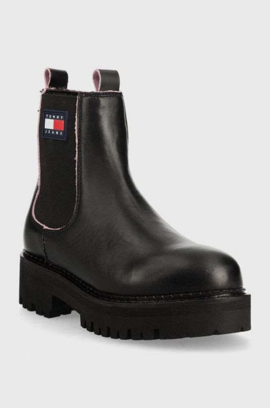 Шкіряні черевики Tommy Jeans Tommy Jeans Piping Chelsea жіночі колір чорний на плоскому ходу фото 2