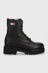 Шкіряні черевики Tommy Jeans Tommy Jeans Urban Warmlined Boot жіночі колір чорний на плоскому ходу утеплене Шкіряні черевики Tommy Jeans Tommy Jeans Urban Warmlined Boot жіночі колір чорний на плоскому ходу утеплене