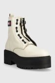 Шкіряні черевики Tommy Jeans Tamy Higher 3A - Zip Up жіночі колір бежевий на платформі Шкіряні черевики Tommy Jeans Tamy Higher 3A - Zip Up жіночі колір бежевий на платформі
