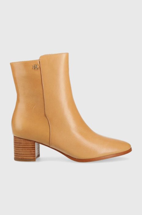 Шкіряні черевики Lauren Ralph Lauren Wendey жіночі колір бежевий каблук блок 802871302003