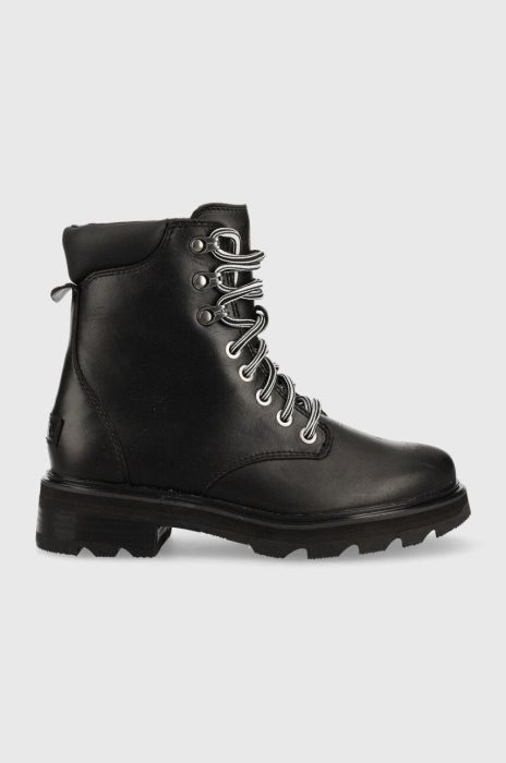 Черевики Sorel Lennox Lace жіночі колір чорний на плоскому ходу Черевики Sorel Lennox Lace жіночі колір чорний на плоскому ходу