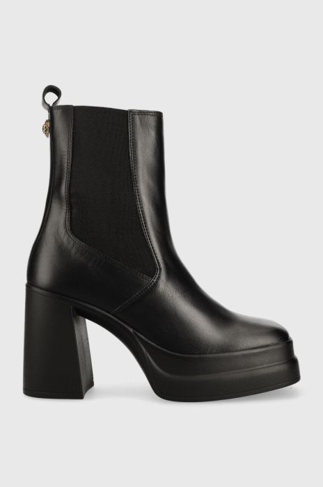Шкіряні черевики Kurt Geiger London Stomp Heeled Chelsea жіночі колір чорний каблук блок 9319000109 Шкіряні черевики Kurt Geiger London Stomp Heeled Chelsea жіночі колір чорний каблук блок 9319000109