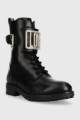 Шкіряні черевики Love Moschino жіночі колір чорний на плоскому ходу (2513056)