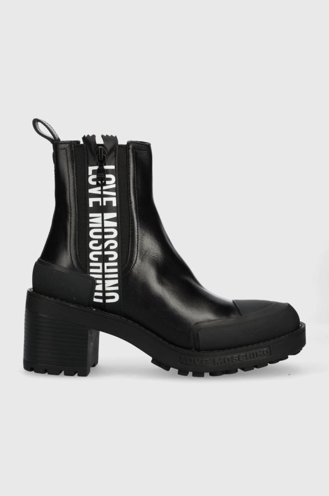 Шкіряні черевики Love Moschino жіночі колір чорний каблук блок (2513070)