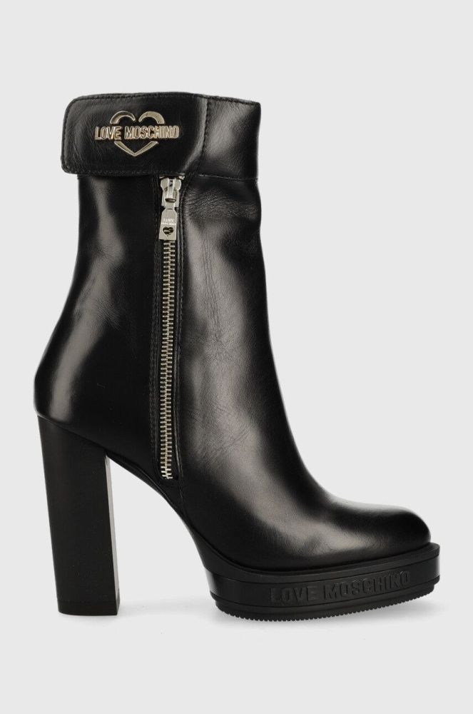 шкіряні черевики Love Moschino жіночі колір чорний каблук блок